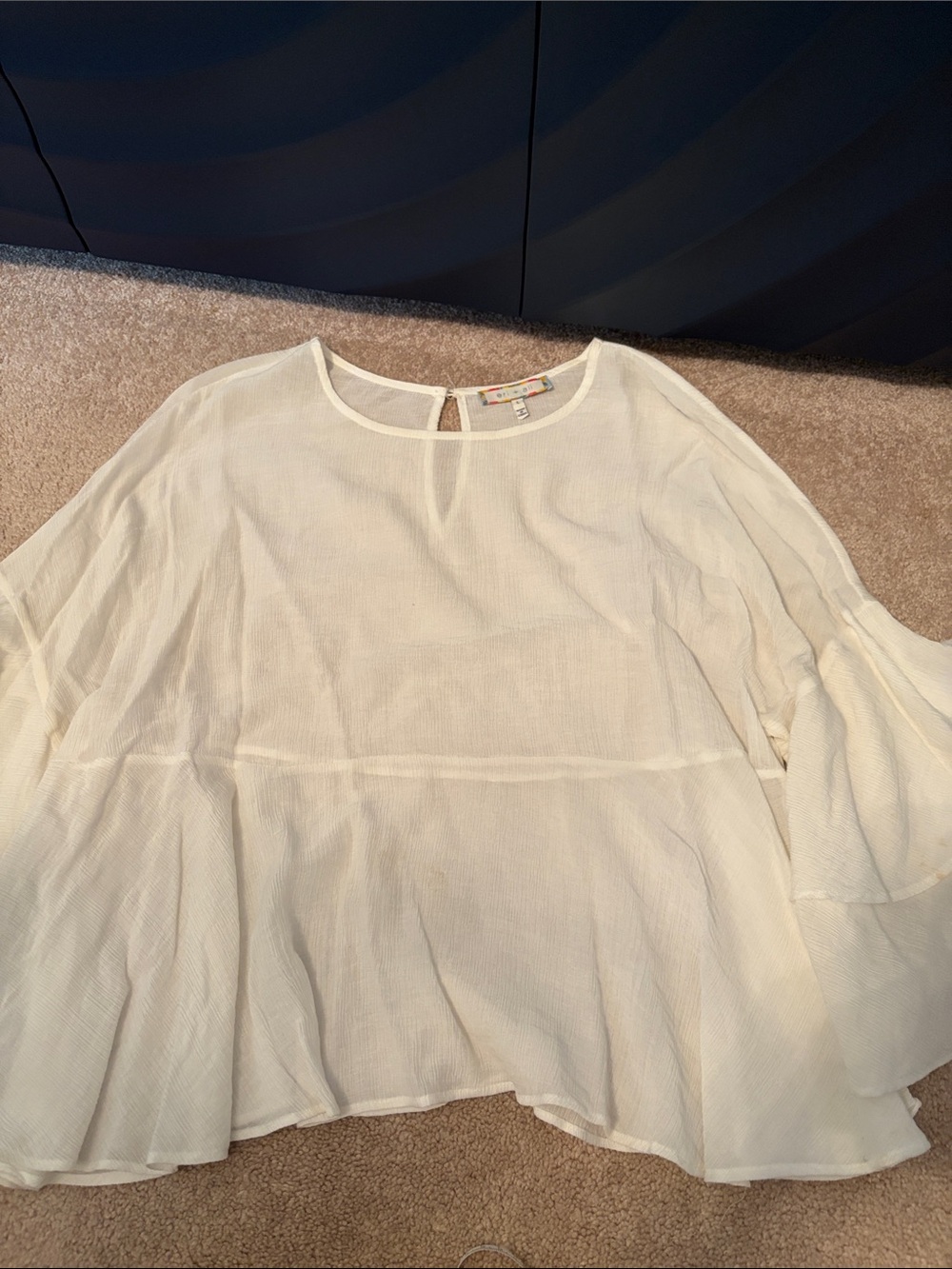 Eri & Ali Lightweight White Peasant Blouse - Feminine Flowy Top Size L